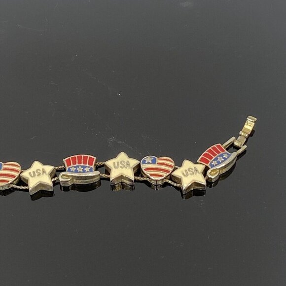 4th Of July USA American Flag Patriotic Charm Bracelet W/ Clasp Closure - Picture 4 of 9